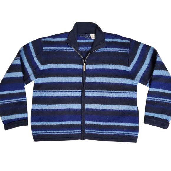Vintage Wool Striped Sweater Full-Zip Cardigan Liz Claiborne Blue - Size Large - Picture 4 of 8
